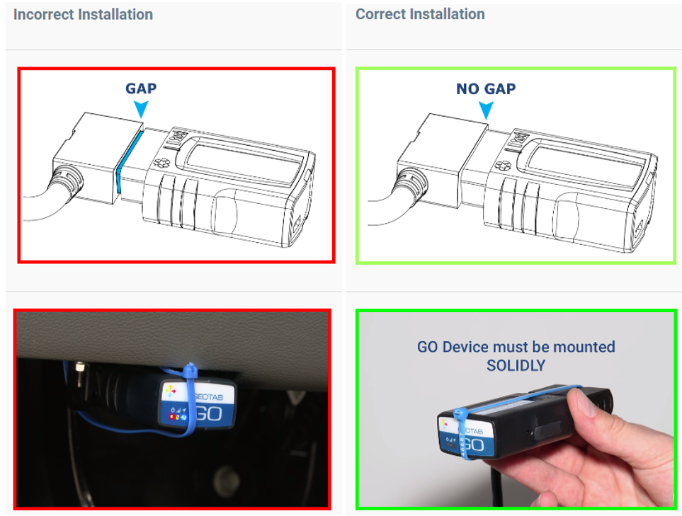 troubleshooting a Geotab GO device incorrect versus correction installation